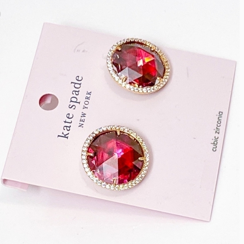 Kate Spade Oversized Studs Earrings Pink Fuchsia With Cubic Zirconia Outer Halo